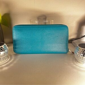 Hermès Silk’In Classic Long Wallet in Hermés “PAON COLOUR” (Turquoise)